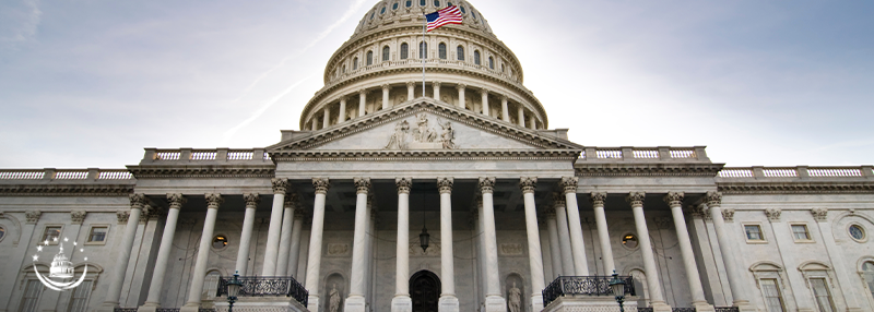 A wide shot of the House of Representatives building 